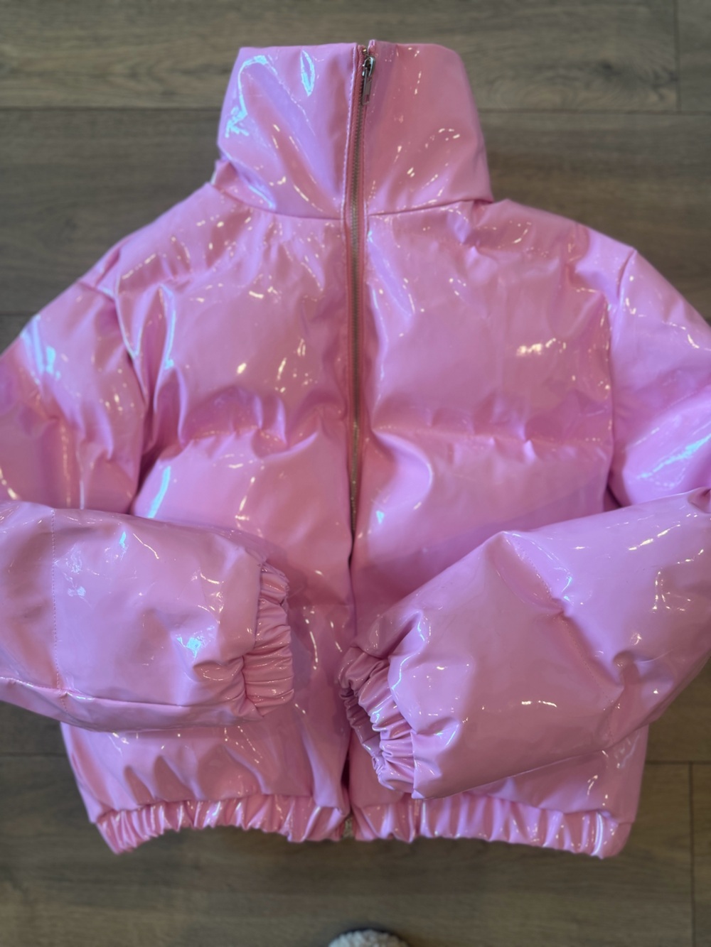 PrettyLittleThing Glossy Pink Vinyl Puffer Jacket